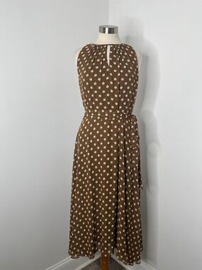 Chelsea Rose Brown Polka Dot Halter Keyhole Dress Sz 14  Pretty Woman Polo Match